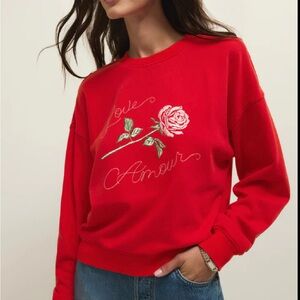 Z Supply Red Rose Embroidered Crewneck Sweater